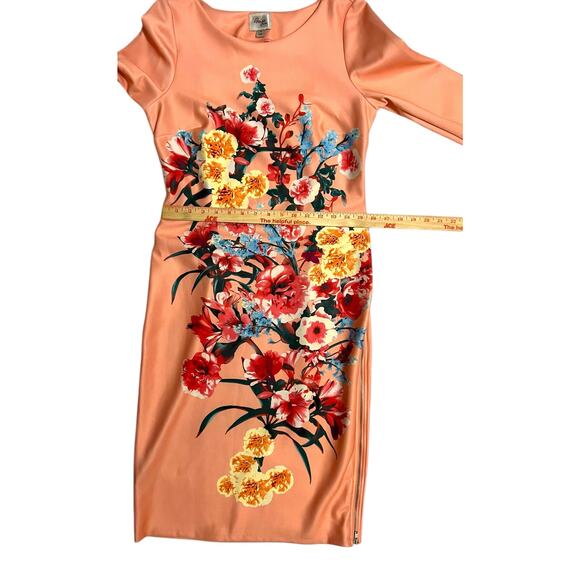 Beige by Eci Peach Spring Floral Midi Straight Pencil Dress 3/4 Sleeve Size 8 - Picture 12 of 15